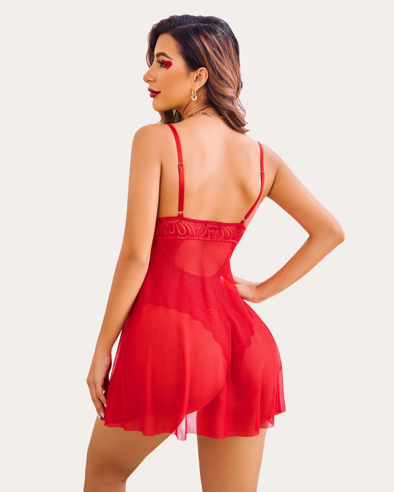 Lace Print Snap Crotch Teddy (DE Only)