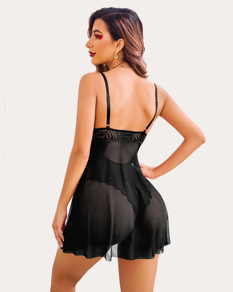 Lace Print Snap Crotch Teddy (DE Only)