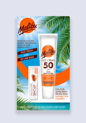 Malibu Face Sun Lotion SPF 50 40ml And Lip Balm SPF 30 Twin Pack