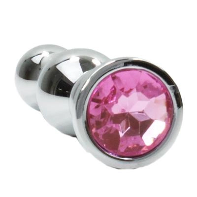Metal Pleasure Play Silver Tapered Pink Jewel Butt Plug