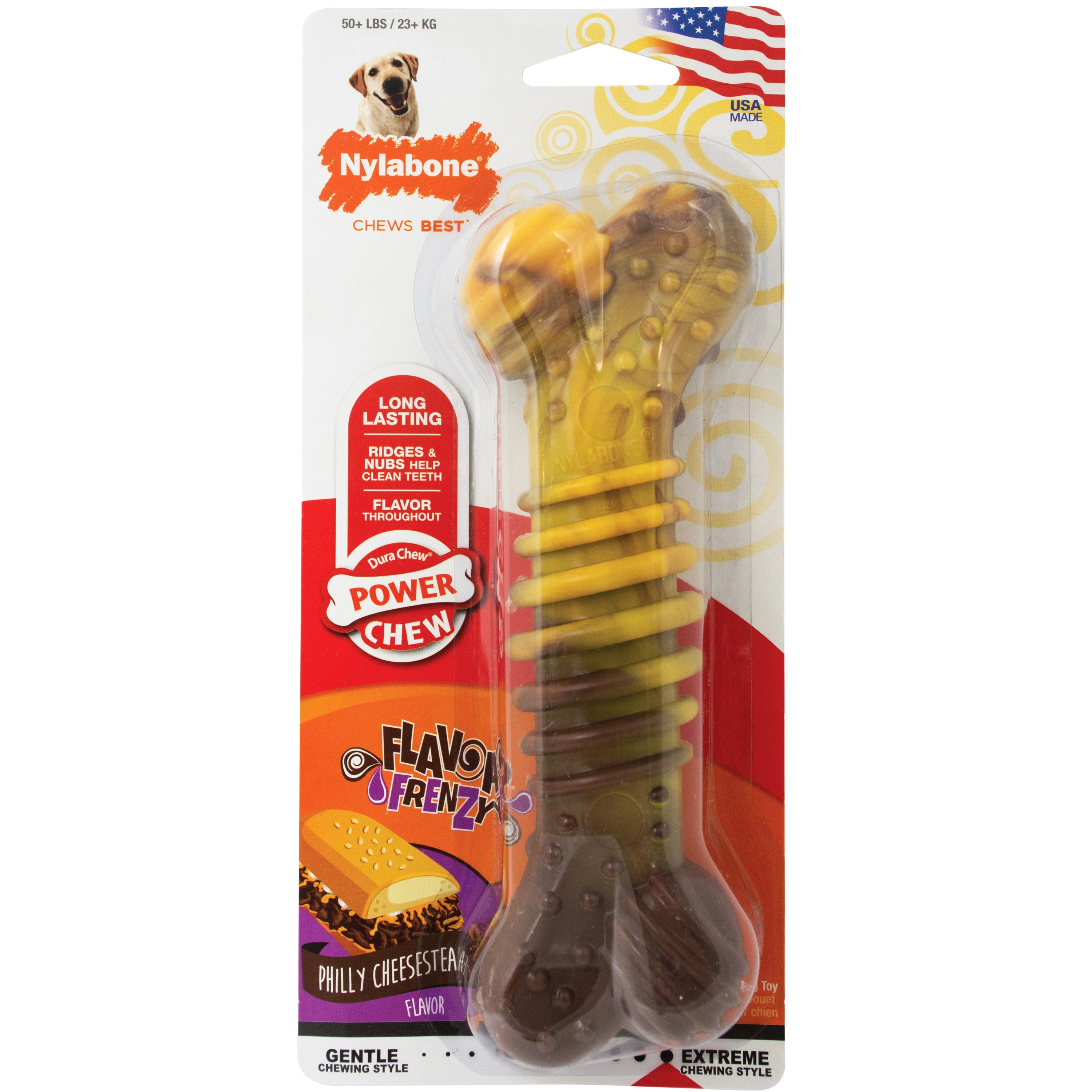Nylabone Flavor Frenzy Power Chew Dog Toy Philly Cheesesteak X-Large 50  lbs.