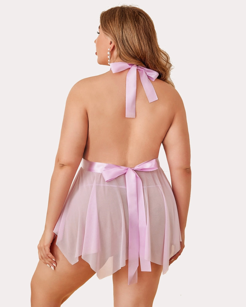 Plus Size Floral Lace High Waist Teddy Babydoll