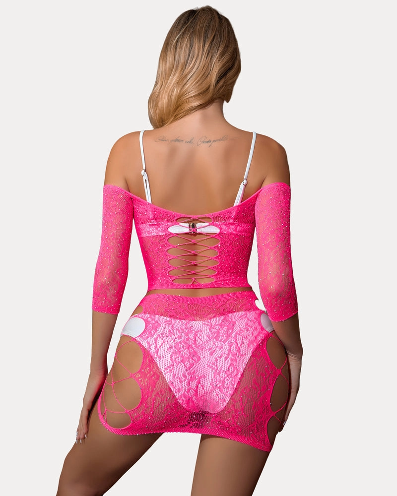 Rhinestone Fishnet Lingerie Sets