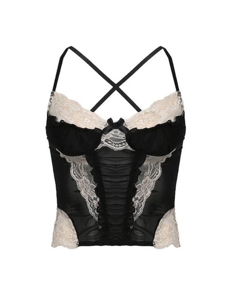 Ruffle Ruched Patchwork Cross Back Crop Top