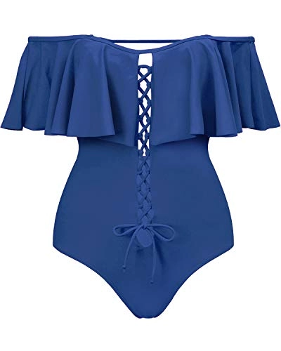 Ruffled Strapless One Piece Swimsuit For Women-Light Grey Blue