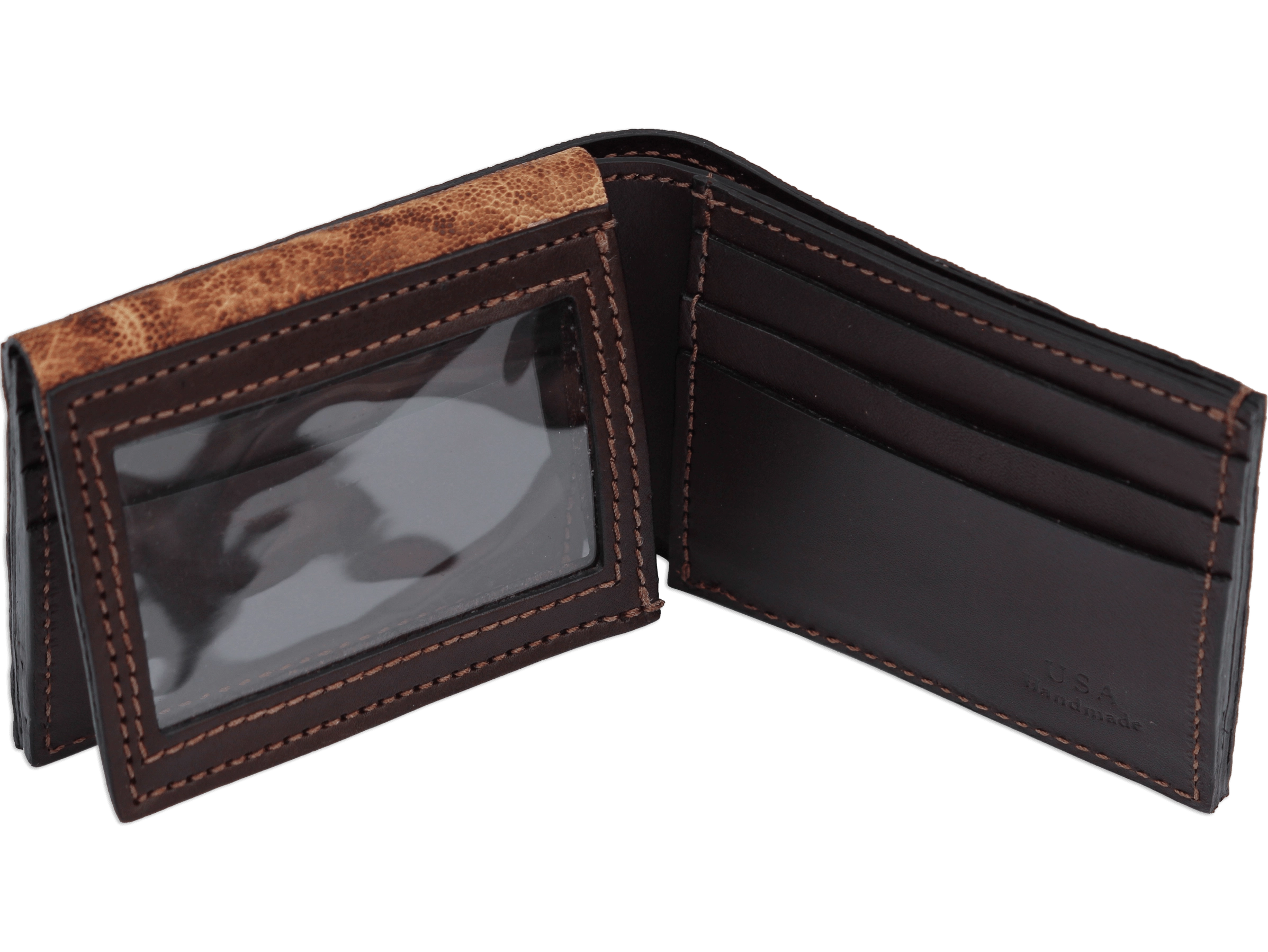 Rustic Brown Elephant Luxury Designer Exotic Bifold Wallet With Flip Up ID Window