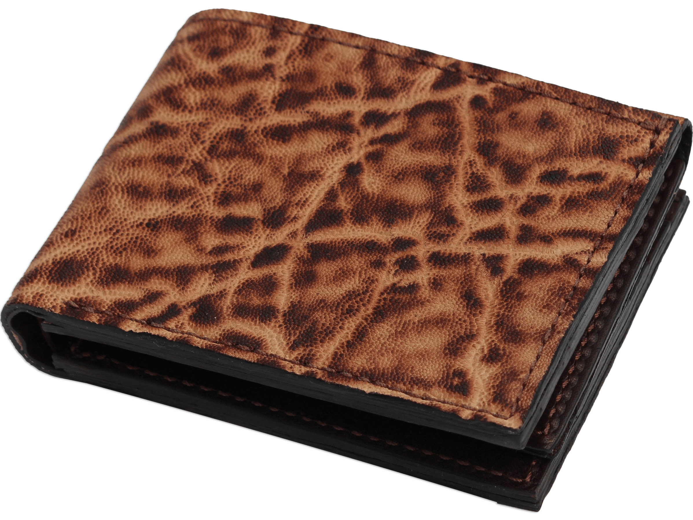 Rustic Brown Elephant Luxury Designer Exotic Bifold Wallet With Flip Up ID Window