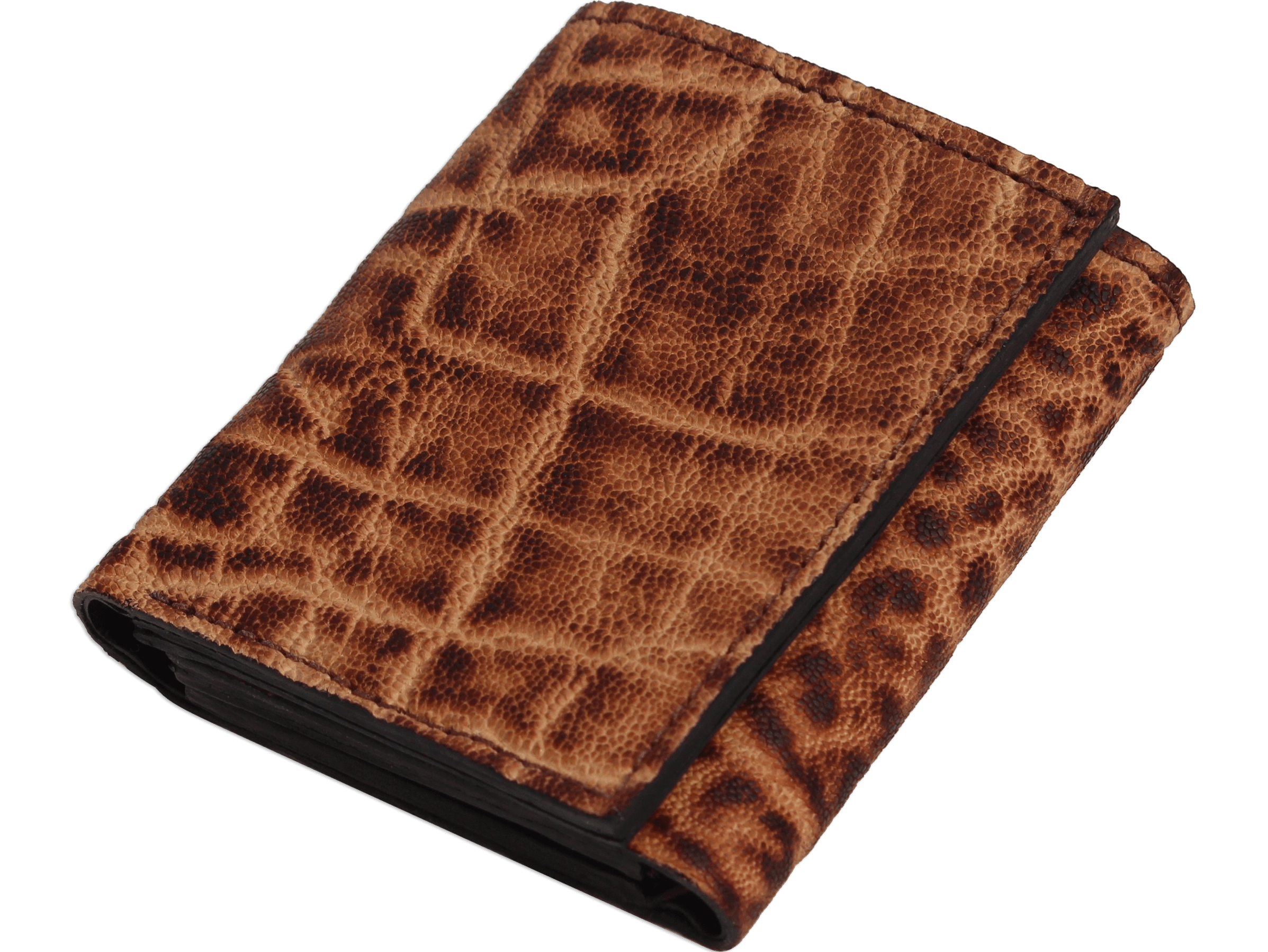 Rustic Brown Elephant Luxury Designer Exotic Trifold Wallet With ID Window