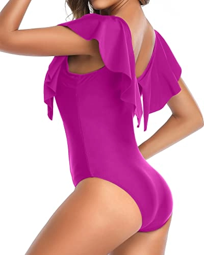 Sexy Style Ruffle One Piece Swimsuit For Women-Hot Pink