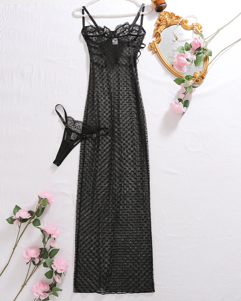 Sheer Heart Polka Dot Lace Long Dress