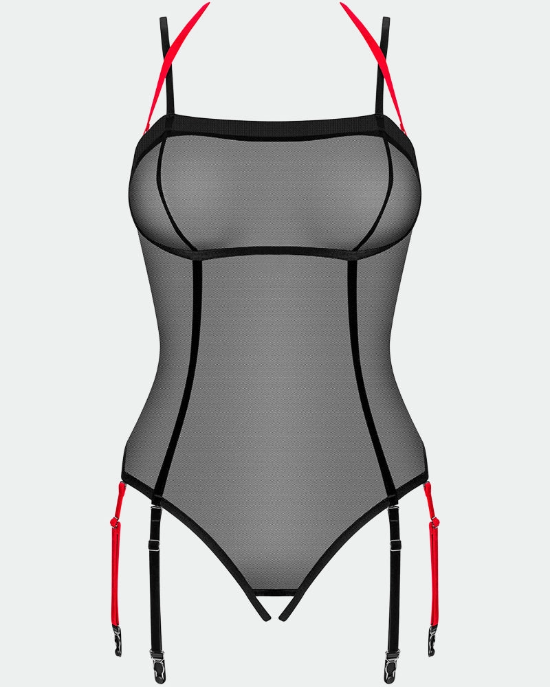 Sheer Mesh Tulle Crotchless Teddy