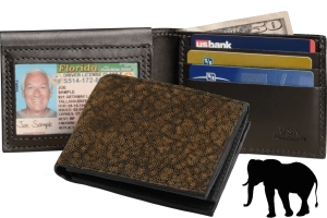 Tree Bark Elephant Luxury Designer Exotic Bifold Wallet With Flip Up ID Window