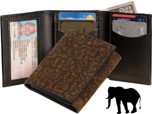 Tree Bark Elephant Luxury Designer Exotic Trifold Wallet With ID Window