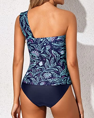 Two Piece Tankini Swimwear Removable Padded Bra Bathing Suits for Women