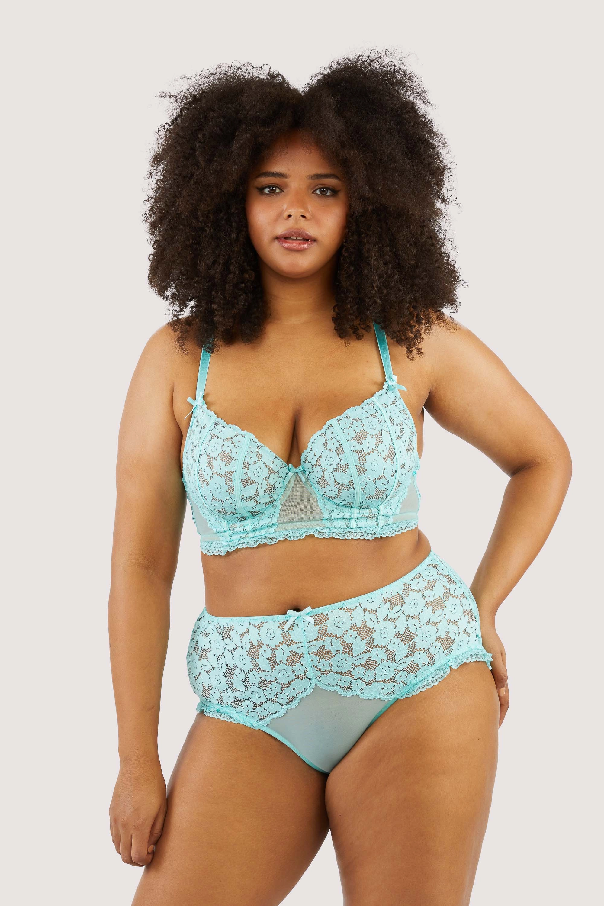 Vega Aqua Lace And Frill Open Back High Waisted Briefs