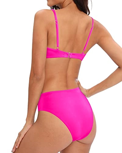 Women One Piece High Neck Halter Cutout Monokini Swimwear-Neon Pink