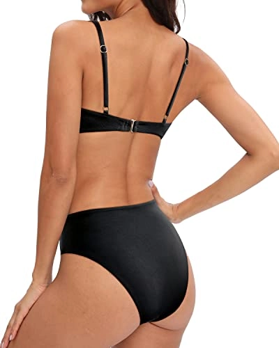 Women One Piece Mesh Swimsuit High Neck Halter Cutout Monokini Swimwear-Black