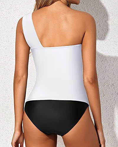 Women's Tankini One Shoulder Top & Slim Fit Shorts-White