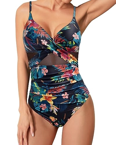 Wrap Front Mesh Cutout One Piece Swimsuit